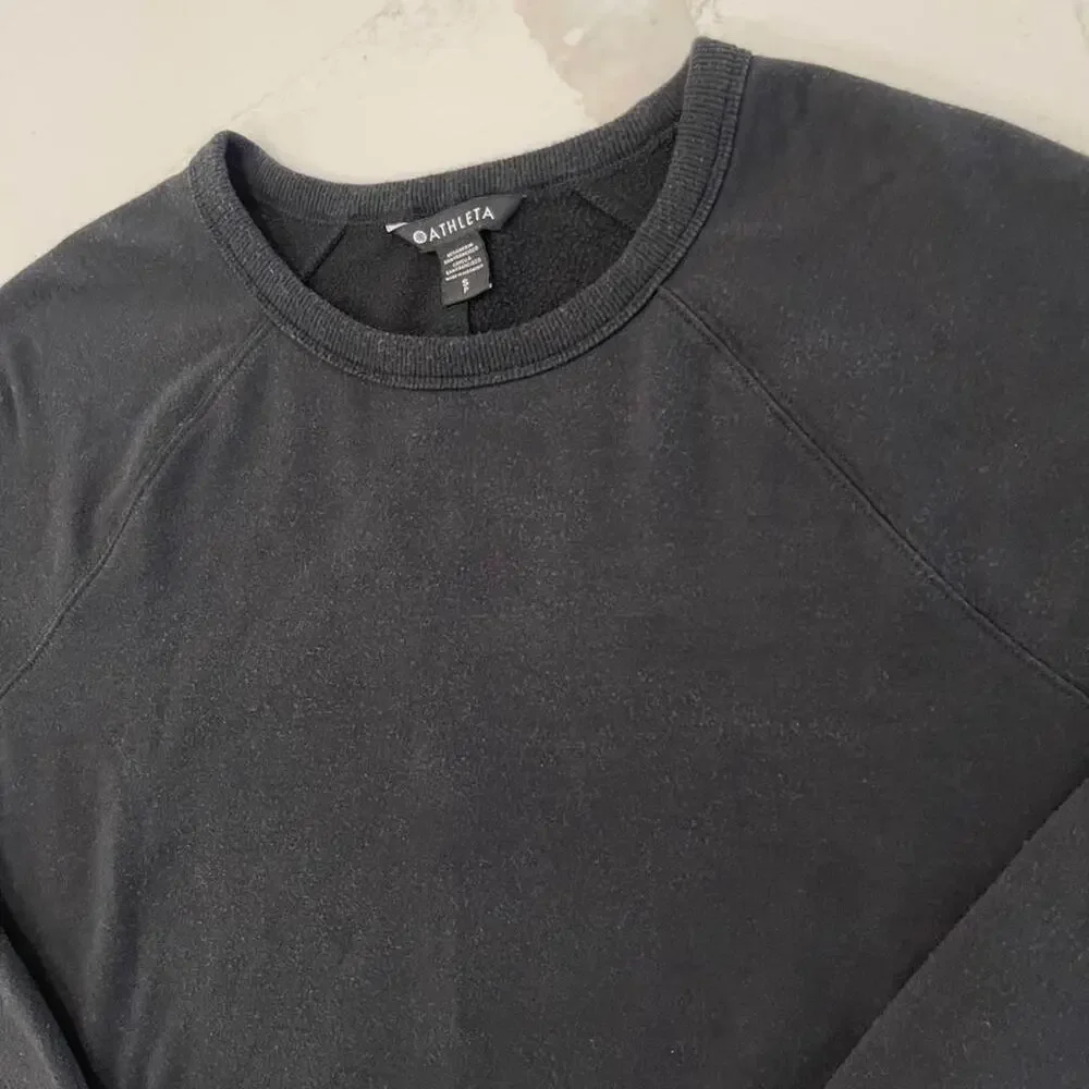 Athleta Coaster Luxe Recover Crewneck Sweatshirt Women's Small Petite Black Cozy - Picture 3 of 9